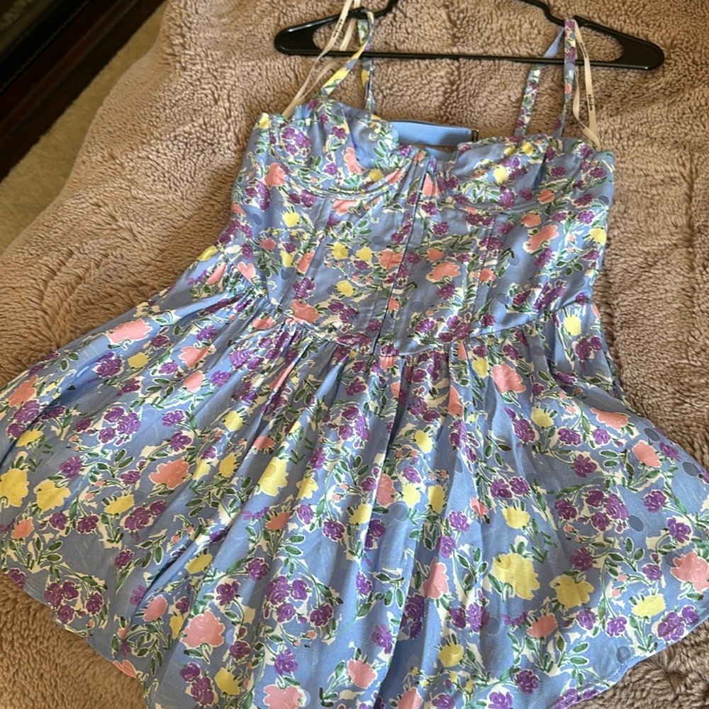 For Love And Lemons Floral Mini Dress - Blue, Yellow, Pink, Purple